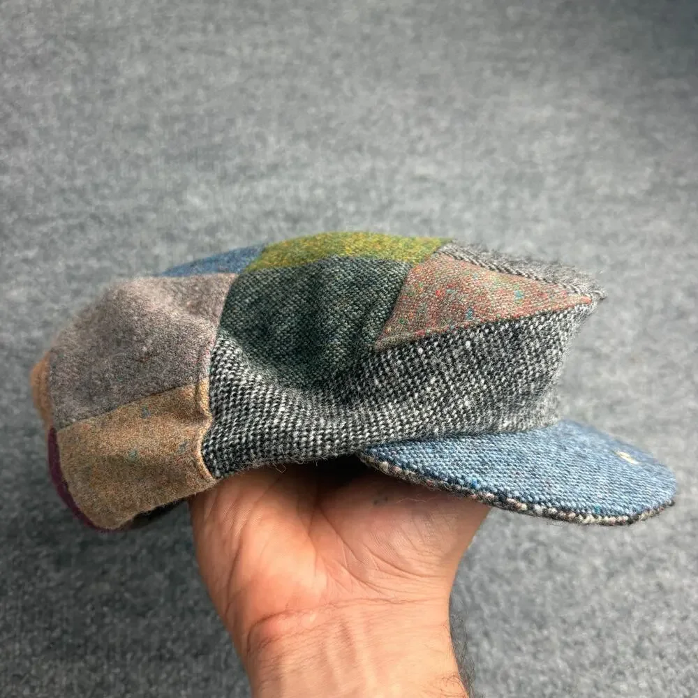 Vintage Hanna Hats Donegal Patchwork Tweed Newsboy Cap XL Made in Ireland Wool